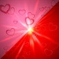 Red and pink background split diagonally, with multiple translucent heart outlines Royalty Free Stock Photo