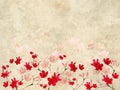 Red and pink blossom print on ribbed parchment Royalty Free Stock Photo