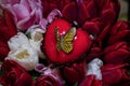 Red and pink buds of tulip flowers