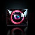 a red and pink camera on a black background