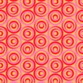 Red and pink circles on orange color background. 70-s fashion style