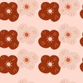 Red and pink colored childish daisy flowers seamless pattern. Pastel background. Scrapbook print