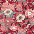 Red Pink Foliage Floral Seamless Pattern Design Royalty Free Stock Photo