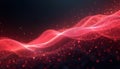 Red, pink glowing particles form abstract dynamic waves on dark black background. Bright light dots create fluid energy flow. Royalty Free Stock Photo
