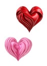 Red and Pink Gorgeous 3D Heart Shaped Icons of Drapery Satin Fabric on Transparent Background Royalty Free Stock Photo