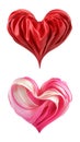 Red and Pink Gorgeous Heart Shaped Drapery Satin Fabric 3D Icons on Transparent Background Royalty Free Stock Photo