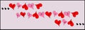 Red and pink heart line with valentines wihes. Royalty Free Stock Photo