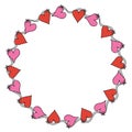 red and pink heart sape holiday round frame