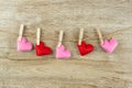 Red and pink heart shape decoration hanging on line with copy space for text. Love, Wedding, Romantic and Happy Valentine day Royalty Free Stock Photo