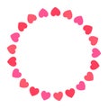 Red and pink hearts circle border. Hearts round frame with empty copy space. Royalty Free Stock Photo
