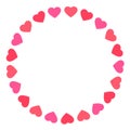 Red and pink hearts circle border. Hearts round frame with empty copy space. Royalty Free Stock Photo