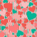 Red and pink hearts of different sizes on a striped background. Seamless pattern with hearts Royalty Free Stock Photo