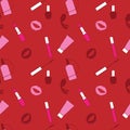 Red and pink makeup seamless vector pattern for momen. Makeup background.