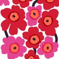 Red and pink marimekko dress pattern design with white background