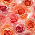 Red Pink Orange Rose Flowers Glitter Super Detail Seamless Background. Generative AI Royalty Free Stock Photo