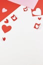 Red and pink paper hearts on white background. Valentine`s day, love, wedding concept Royalty Free Stock Photo