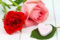 Red and pink rose and candy heart