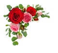 Red And Pink Rose Flowers With Eucalyptus Leaves In A Corner Arr