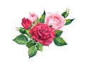 Red roses - floral composition. Watercolor for wedding card Royalty Free Stock Photo