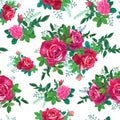 Red ,pink roses, green leaves Royalty Free Stock Photo