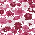 Red and pink silhouettes of chamomiles, seamless wallpaper