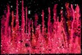 Red and pink spades, light stars and dots on a black background. Abstract watercolor background. Royalty Free Stock Photo