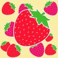 Red and pink strawberries, yellow background