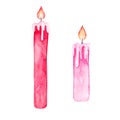 Red and pink watercolor candles in vintage style