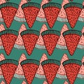 Red and pink watermelon elements seamless pattern in hand drawn style. Summer food fresh backdrop Royalty Free Stock Photo