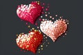 Red pink and white hearts, creative digital illustration painting