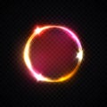 Red pink yellow neon ring. Light circle background