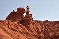 Red pinnacles of sandstone rocks of Konorchek gorge,Kyrgyzian Grand Canyon,famous natural landmark and hiking place,Issyk-Kul lake