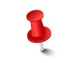 Red pins tacks flags. Attach buttons on needles, pinned office thumbtack. Vector illustration. Royalty Free Stock Photo