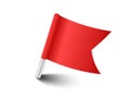 Red pins tacks flags. Attach buttons on needles, pinned office thumbtack. Vector illustration. Royalty Free Stock Photo