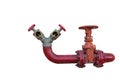 Red pipe line with brown valve on white background. Royalty Free Stock Photo