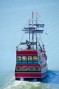 Red pirate ship with Jolly Roger flag flying Royalty Free Stock Photo