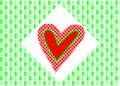 red pixel heart design with gradient square green tile texture background for decoration wall paper stationary book template