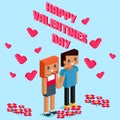 Red pixel heart flower with sweet couple. Love isometric concept. Valentines day Royalty Free Stock Photo