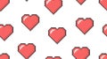 Red pixel heart icon isolated on white background. Romantic love seamless pattern. EPS 10 Vector 8bit pixel art illustration Royalty Free Stock Photo