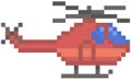 Red pixel helicopter. Vehicle in pixel-game. High speed transport with propeller, aircraft machine