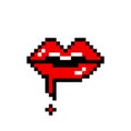 Red pixel lips with dripping blood Royalty Free Stock Photo