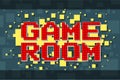 Red pixel retro game room button for video games