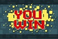 Red pixel retro win button for video games
