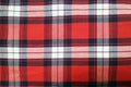 Red plaid textured textile cotton, shirt, tablecloth or picnic textile, geometric, square.