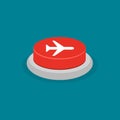 Red plane button. Travel concept. vector illustration