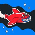 Red plane, Cartoon vector funny cute Comic characters. Royalty Free Stock Photo
