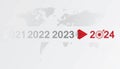 Red plane flying to 2024. Red plane heading towards goal, plan, action, vision. 2024 logo icon, New Year logo.