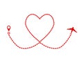 Red plane and track as heart symbol, Valentine Day greeting card