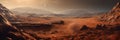 Red Planet Landscape with Craters and Mountains - Banner, generative AI