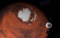 Red planet Mars - is a planet of the solar system. Interplanetary probe explores far planets. 3D-illustration Royalty Free Stock Photo